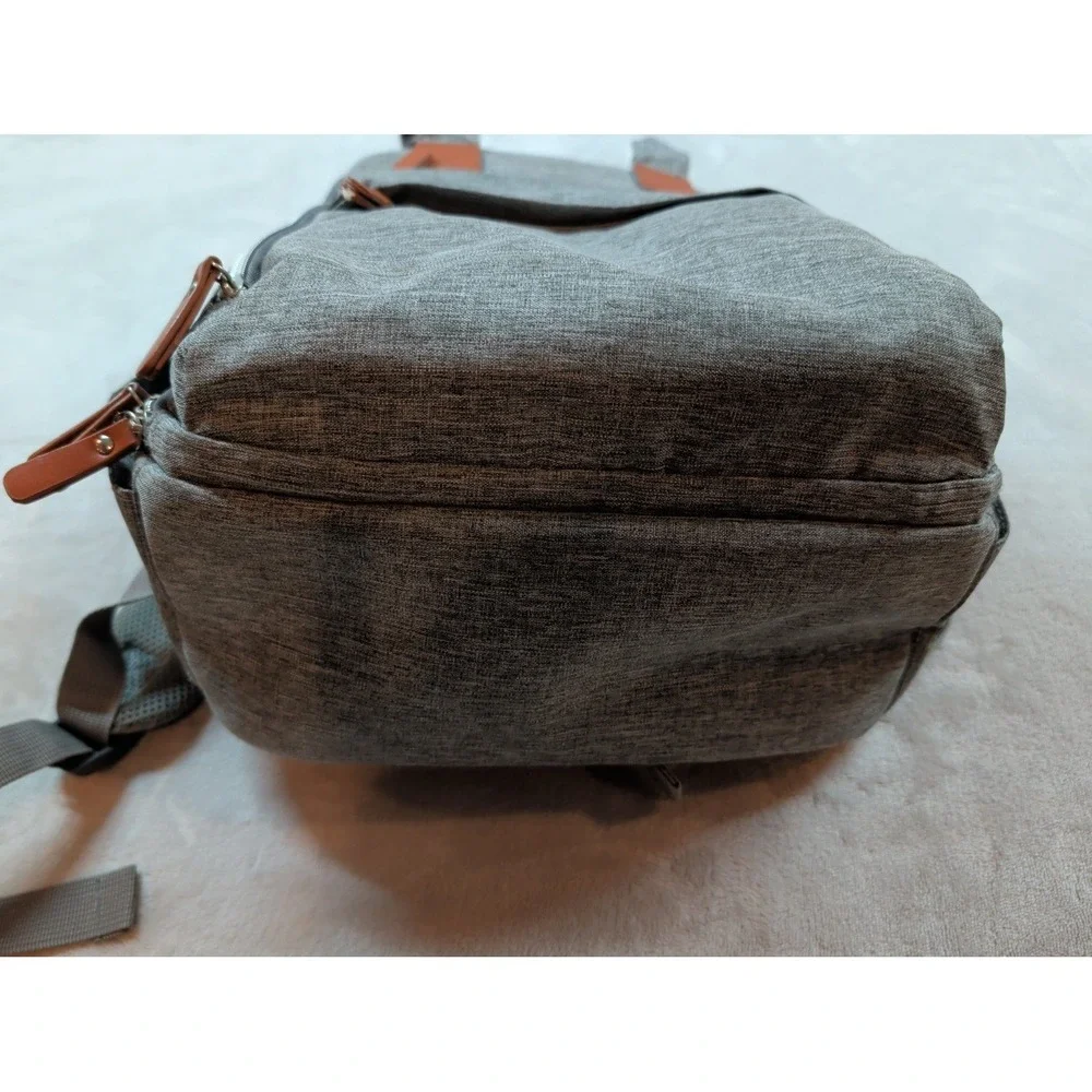 Trend Lab Gray Diaper Bag‎ Backpack Heathered Fabric Brown Trim 178-60771